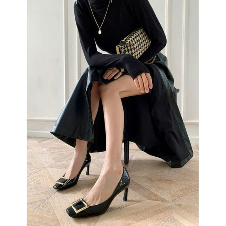 Narella - Elegant Mid-Heel Orthopedic Leather Sandals with Square Toe