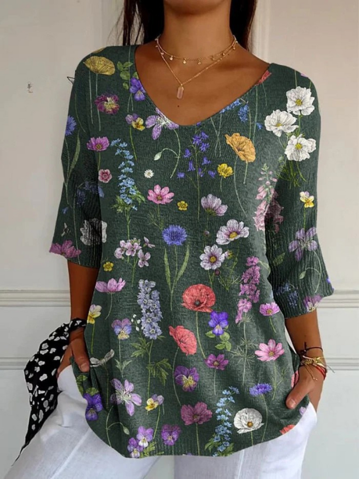 Vibrant Spring Botanical Garden Pattern Printed Women's Casual Pullover Knit